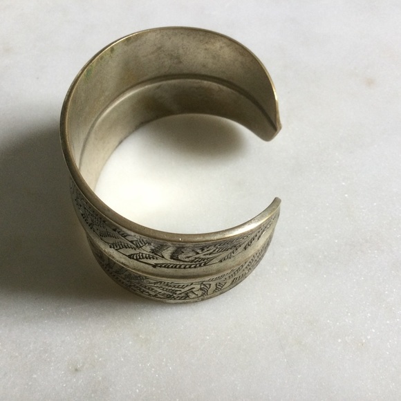 Vintage Silver & Brass Etched Cuff Bracelet - Picture 4 of 6
